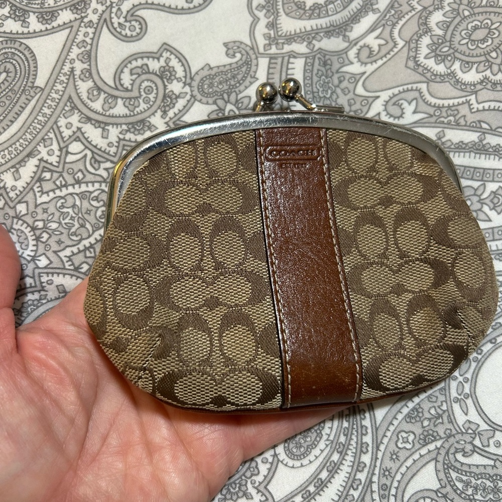 Coach Tan and Brown Monogram Coin Pouch